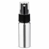 Zylindrische Aluflasche mit Sprühpumpe - schlankes Design in gebürsteter Optik