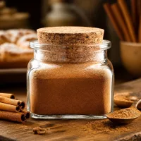 Kompaktes Spezereienglas Quadratus 120ml klar mit Naturkork und aromatischem Zimtpulver