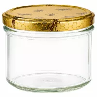 250g Honigglas mit goldenem Bienenwabe-Deckel - leeres Einmachglas für Honig, Marmelade und Vorräte