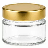 UNiTWIST Glas 80ml kurze breite Bauform lebensmittelechtes Klarglas Golddeckel