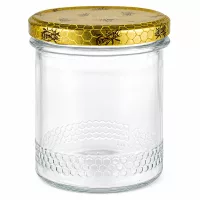 400ml Honigglas mit goldenem Bienenwaben-Deckel, leeres Glas mit Wabenmuster für Honig und Imkerei