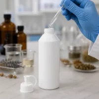 Weiße lebensmittelechte HDPE Flasche 250ml mit Spritzverschluss bei kosmetischer Anwendung