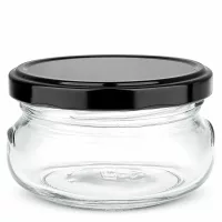 120ml Terrinenglas mit schwarzem BasicSeal Deckel, leeres Glasgefäß für Konserven und Aufstriche
