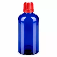 Vielseitige 100ml Glasflasche blau für Tropfen Tinkturen mit rotem Schraubdeckel