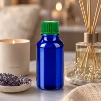 Elegante kleine Glasflasche 20ml für Wellness und Spa-Anwendungen grüner Verschluss BlueLine