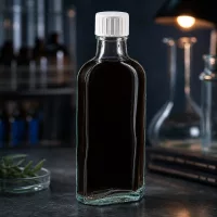 Kompakte 100ml Glasflasche flach oval klar mit Gießring für Pharmazie und Kosmetik