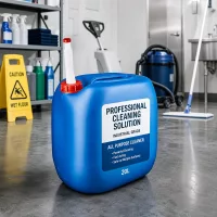 Transportkanister 30L in Blau mit weißem Flex-Auslaufrohr in professioneller Reinigungsumgebung