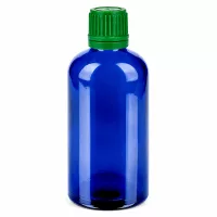 Kompakte blaue Glasflasche 100 Milliliter mit sicherem grünem Verschluss UT18 Gewinde