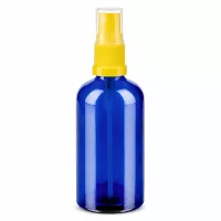 Blaue Glasflasche 100ml mit gelbem Sprühmechanismus für Reinigungsmittel
