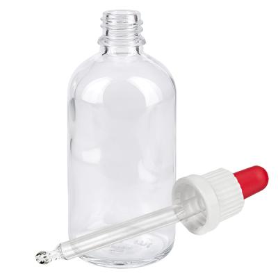 100ml Dosierflasche aus transparentem Glas mit weisser Tropfpipette und rotem Ball