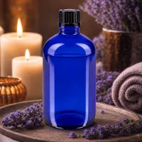 Aromatherapie Tropfflasche 100ml blaues Apothekerglas mit 1mm Dosiereinsatz schwarz