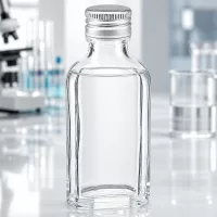 Leere transparente Meplat Minitaschenflasche 50ml mit gebördeltem Silberdeckel PP22 aus hochwertigem Glas