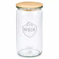 WECK Zylinderglas 340ml RR60 mit Holzdeckel Einmachglas Vorratsglas transparent aus Glas mit natürlichem Holzdeckel