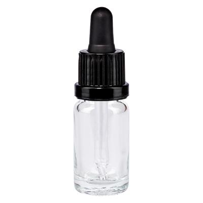 ClearLine Tropfflasche 10ml Klarglas mit schwarzem OV Verschluss und Glaspipette