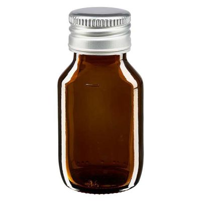 50ml Medizinflasche braun, mit Verschluss silber Aluminium ApoGlas