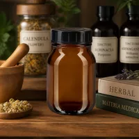 Traditionelle Apothekerflasche 75ml Braunglas mit Schraubdeckel für authentische Präsentation