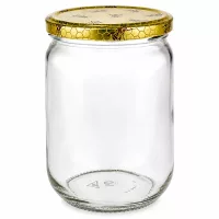 UNiTWIST Honigglas 555ml Rundform Klarglas mit dekorativem BasicSeal Deckel Bienenwabe Gold