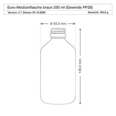 250ml Medizinflasche braun, ohne Verschluss PP28 ApoGlas