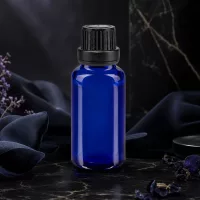 Blaues 20ml Apothekerfläschchen mit schwarzem OV-Verschluss 11mm lichtgeschützt