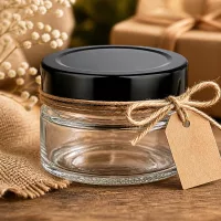 Transparentes UNiTWIST Einmachglas 80ml schwarzer Deckel stilvoll als Geschenk verpackt