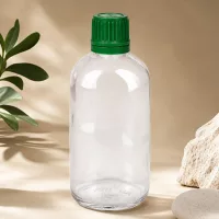 Hochwertige 100ml Klarglasflasche ClearLine UT18 grüner Sicherheitsverschluss Naturstein Deko
