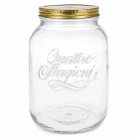 Leeres 3000ml Quattro Stagioni Rundglas mit goldenem Schraubdeckel und geprägtem Logo auf weißem Hintergrund