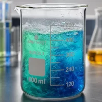 Transparentes Becherglas 600ml UNiTWIST Borosilikat mit sprudelnder Farbstofflösung