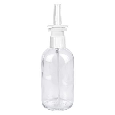 Wiederbefüllbare 100ml Glasflasche transparent mit weißem Nasenspray-Pumpverschluss