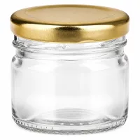 Klares Glas 33ml mit breit geschwungenem Körper und goldenem Metallteller-Deckel UNiTWIST