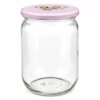 Großes Rundglas 555ml mit dekorativem rosa BasicSeal Deckel Herzmuster UNiTWIST