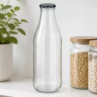 1000ml Glasflasche BioSeal Deckel schwarz Küchenregal Haferflocken weiße Bohnen Vorratsgläser Holzdeckel Pflanze
