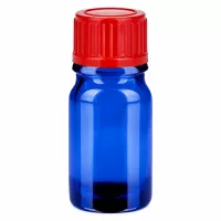 Hochwertige 5ml Glasflasche in Blau mit rotem 11mm Verschluss für Laborbereich