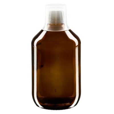 500ml Medizinflasche braun, Verschluss Originalitätsverschluss mit Dosierbecher 30ml ApoGlas