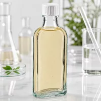 Pharmaglasflasche 100ml Meplat klar mit Schraubverschluss und Gießring in Laborumgebung
