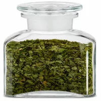 Kleines Gewürzglas Vierkant-Apothekerflasche 150ml Weithals mit Kräuterfüllung und Glasverschluss