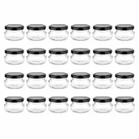 24 bauchige Vorratsgläser 120ml mit schwarzem Metalldeckel für Marmelade und Aufstriche