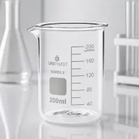UNiTWIST Becherglas 200ml niedriger Form mit Schreibfeld für Labormarkierungen aus Borosilikat