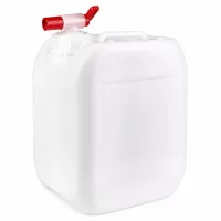 Robuster 5L HDPE Kanister mit Tragegriff und rotem Auslaufhahn in Weiß