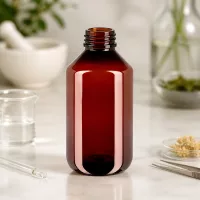 Wiederverschließbare 500ml Sirupflasche aus braunem PET mit weißem Originalitätsverschluss