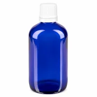 Apothekerflasche blau 100ml Glas mit weißem Originalitätsverschluss ideal für Tropfen und Tinkturen