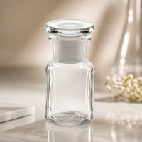 Glasflasche mit Rundschulter 50ml klar breite Öffnung und flacher Glasstopfen luftdicht