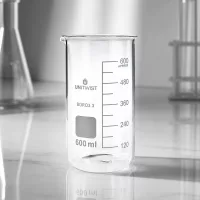 UNITWIST 600ml Becherglas hohe Form transparentes Borosilikat mit Skala und quadratischem Etikettenfeld