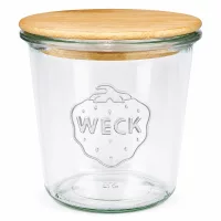 580ml WECK Sturzglas RR100 mit natürlichem Holzdeckel, transparentes Einmachglas mit geprägtem Logo