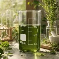 Borosilikat Becherglas UNITWIST 800ml hohe zylindrische Form mit grüner Pflanzenlösung