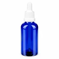 Glasflasche 50ml blau mit Pipettenaufsatz weiß OV BlueLine UT18/50 für Flüssigkeiten