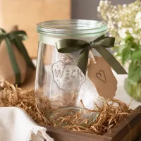 WECK Tulpenglas 1062ml RR100 Glasdeckel Geschenkverpackung grüne Schleife Anhänger Bastmaterial Dekoration