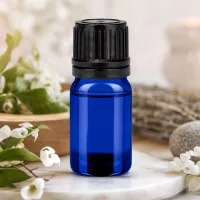 Praktische 5ml Laborflasche aus blauem Glas mit kindersicherem schwarzem Schraubverschluss
