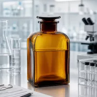 Braune Glasflasche 500ml mit Weithals für einfaches Befüllen und Entleeren im Labor