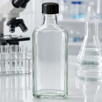 Meplat Flasche 100ml aus klarem Glas mit schwarzer Schraubkappe und Dichtung