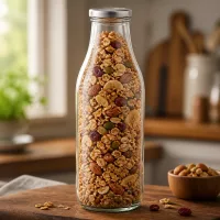 1000ml Glasflasche BasicSeal silber gefüllt mit Müsli Nüssen und Trockenfrüchten Vorratshaltung in Küche